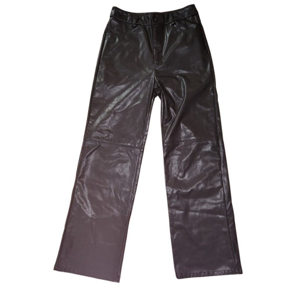 Black‎ Faux Leather Wide Leg Pants High Rise 90s Size Small B54
